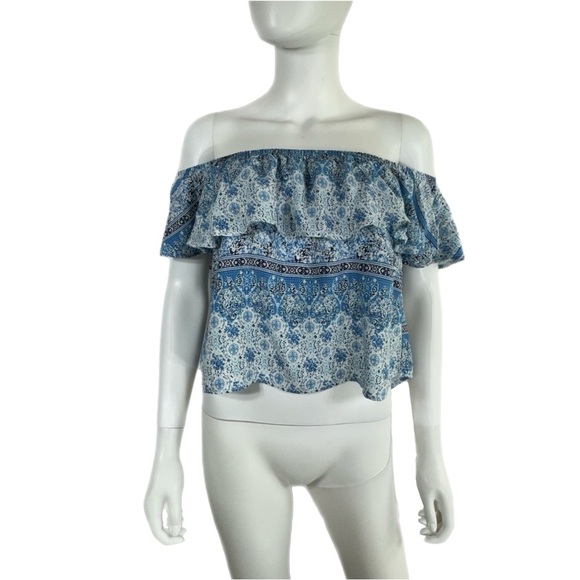 Rue21 Tops - Rue 21 Blue Bandana Print Ruffled Off Shoulder Blouse
